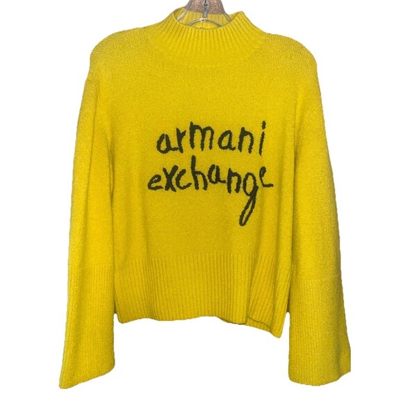 Armani Exchange Size S Sweater Deep Yellow with Black Logo Bell Sleeves - Picture 1 of 7